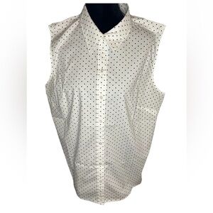 Liz Claiborne career white / black polka dot sleeveless button up ladies shirt L
